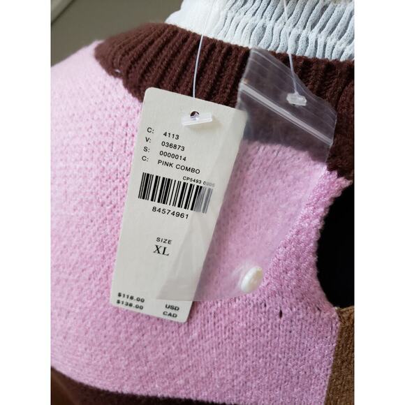 Women's Anthropologie Pink/Brown Checkered Pullover Sweater XL New - Picture 10 of 12